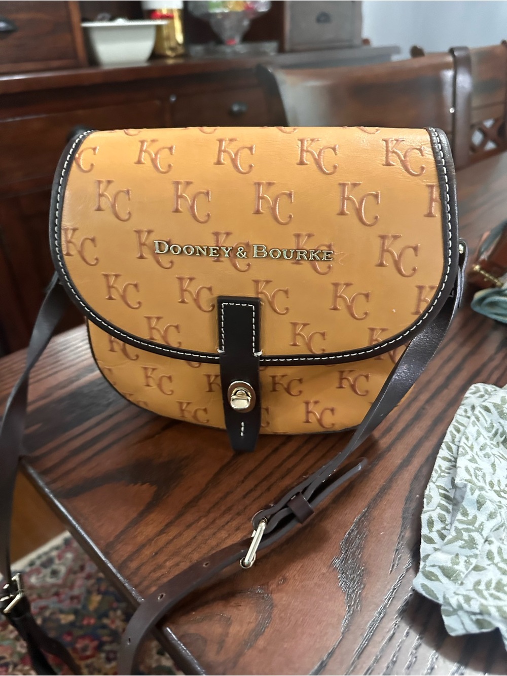 Monogram Crossbody Bag with Brown Leather Strap
